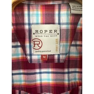 Roper men's burgundy, blue plaid short sleeve button down western shirt size M